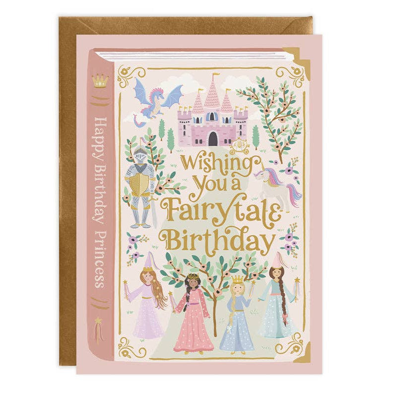 Fairytale Princess Birthday Card for Girls | Metallic Gold Envelope