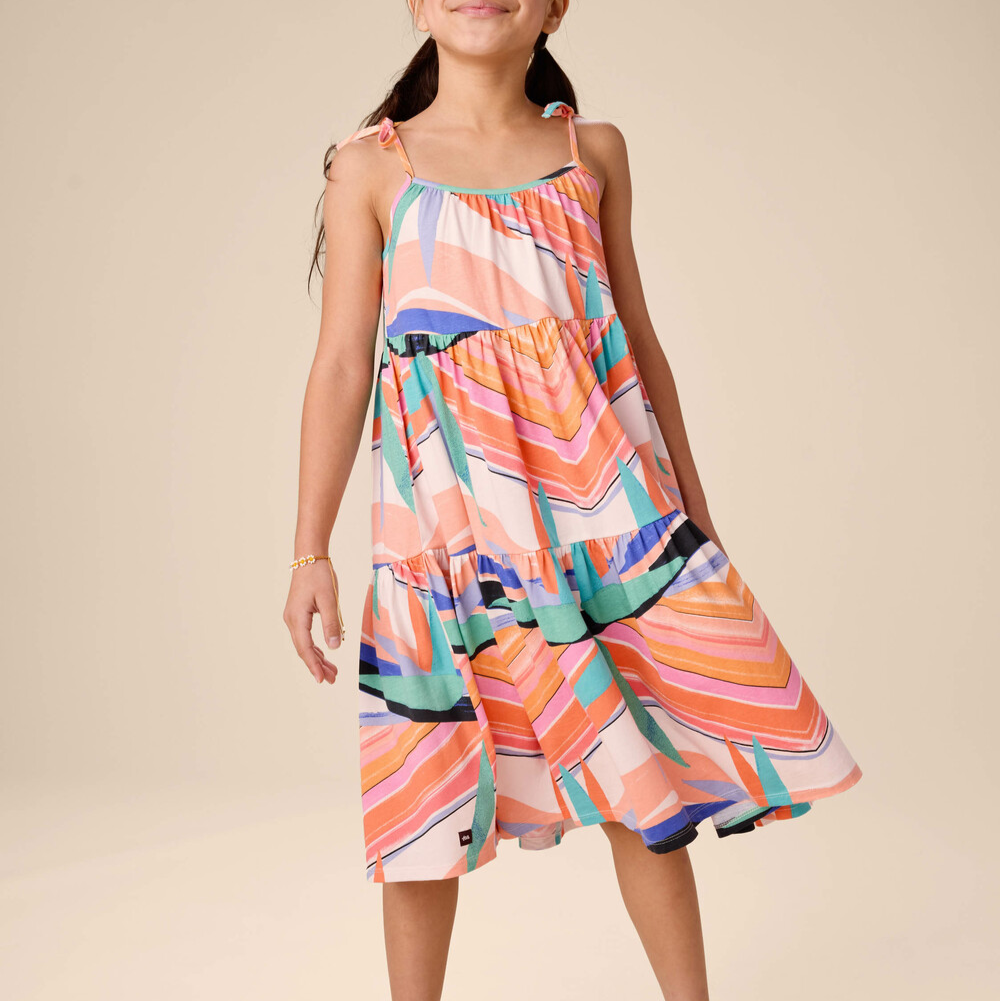 Tie Shoulder Tiered Dress