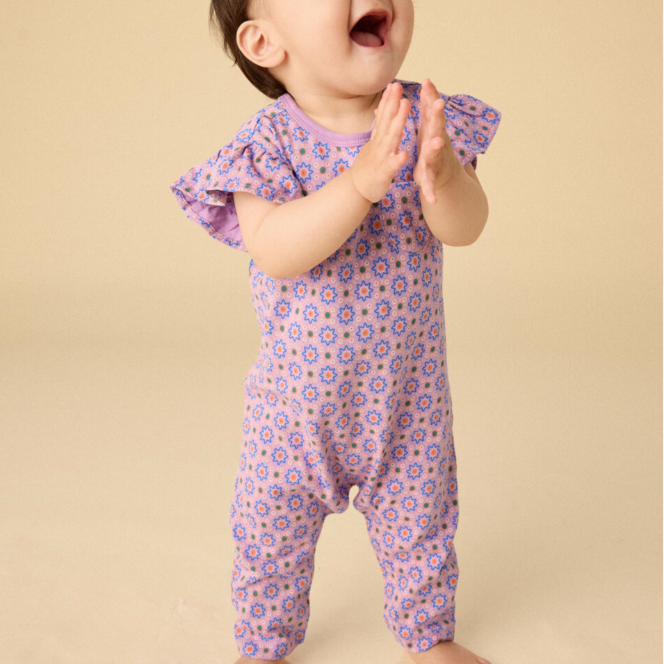Korean Tiles Ruffle Sleeve Romper