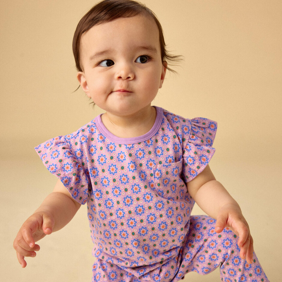 Korean Tiles Ruffle Sleeve Romper
