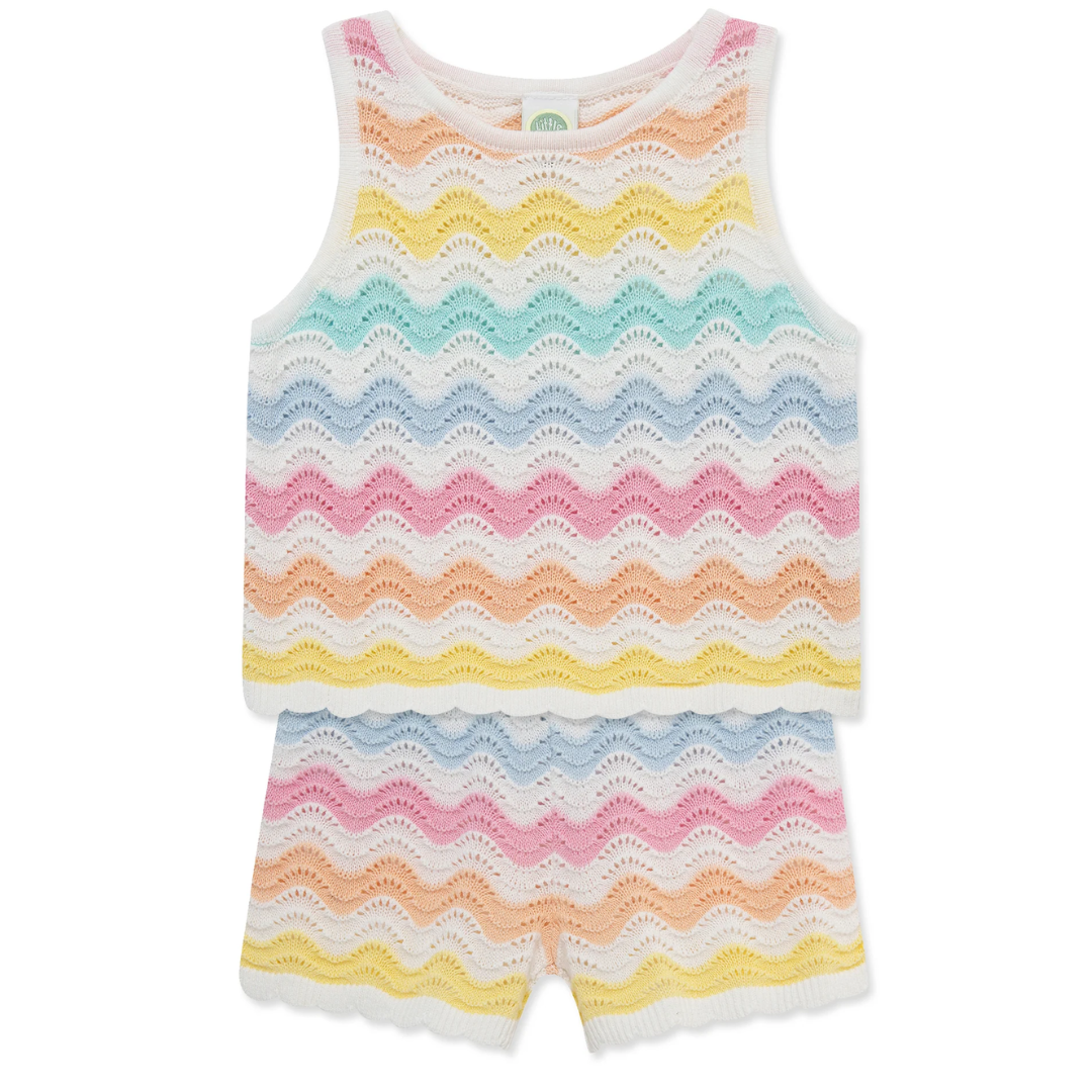 Multi Stripe Wavy Pointelle Knit Set