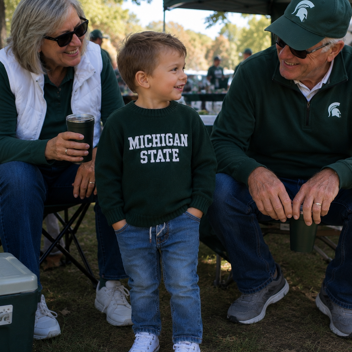 Green Michigan State Block Letters Knit Sweater