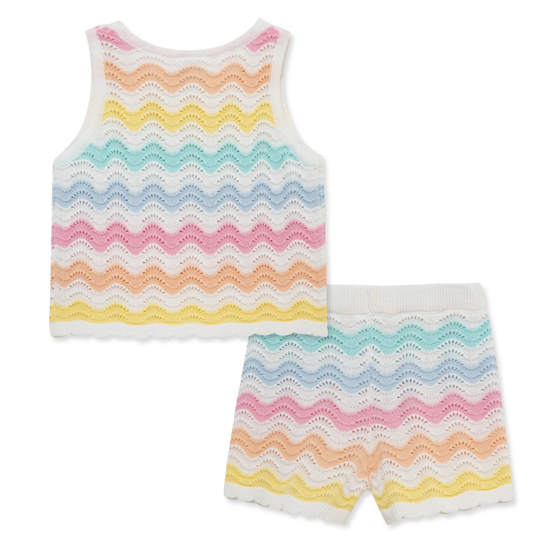 Multi Stripe Wavy Pointelle Knit Set
