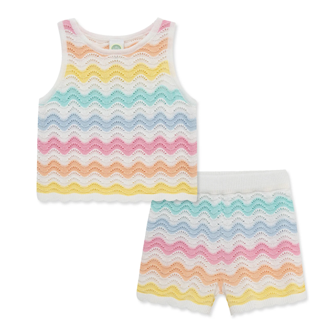 Multi Stripe Wavy Pointelle Knit Set