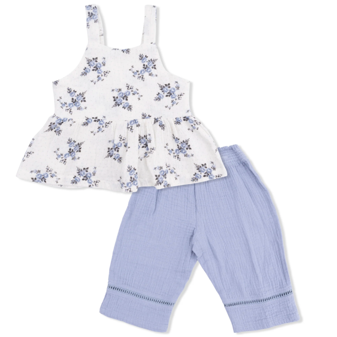 Belle Rosette Dot Peplum Tank with Smocked Waist Pant