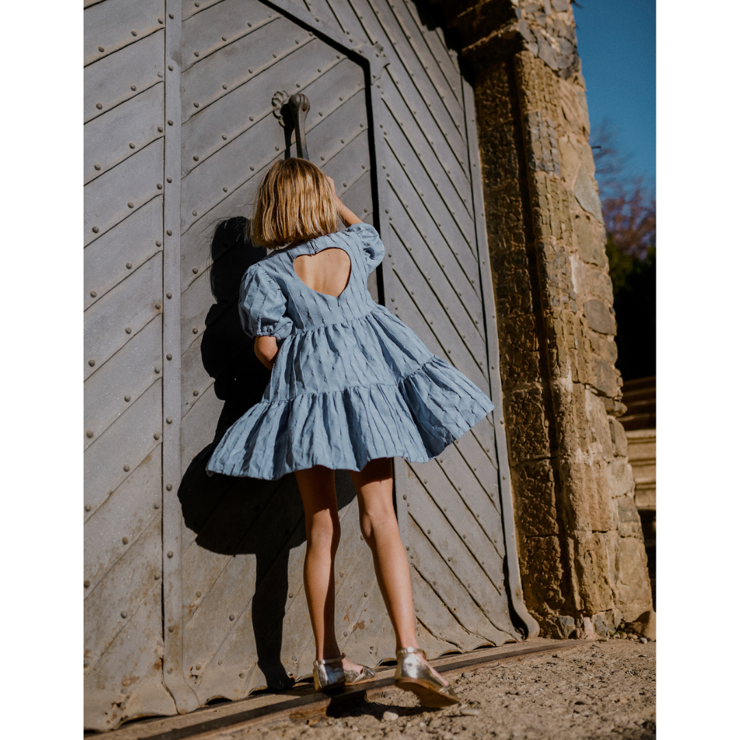Seal Grey Pleated Heart Back Dress