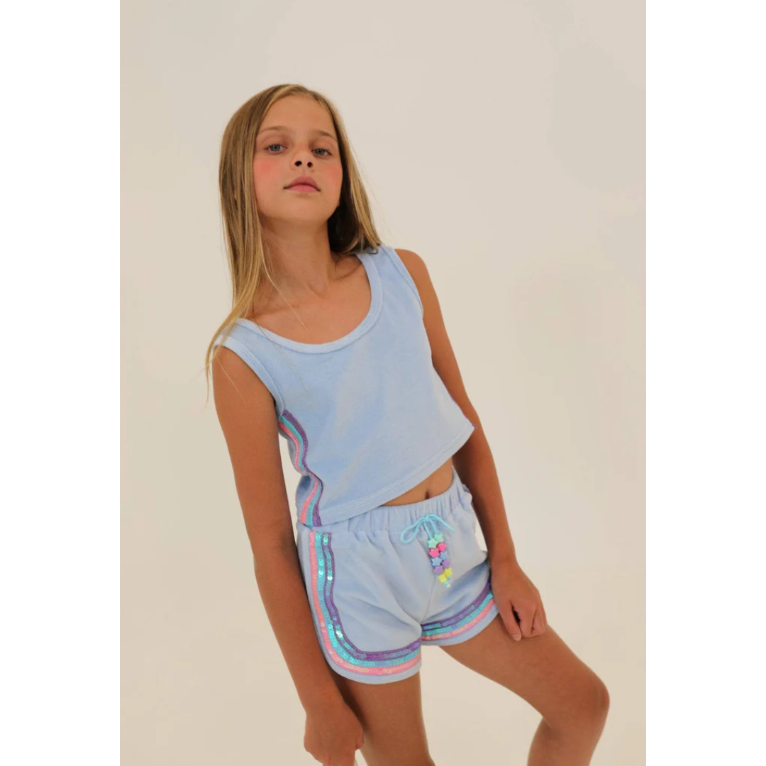 Blue Rainbow Velour Tank Set