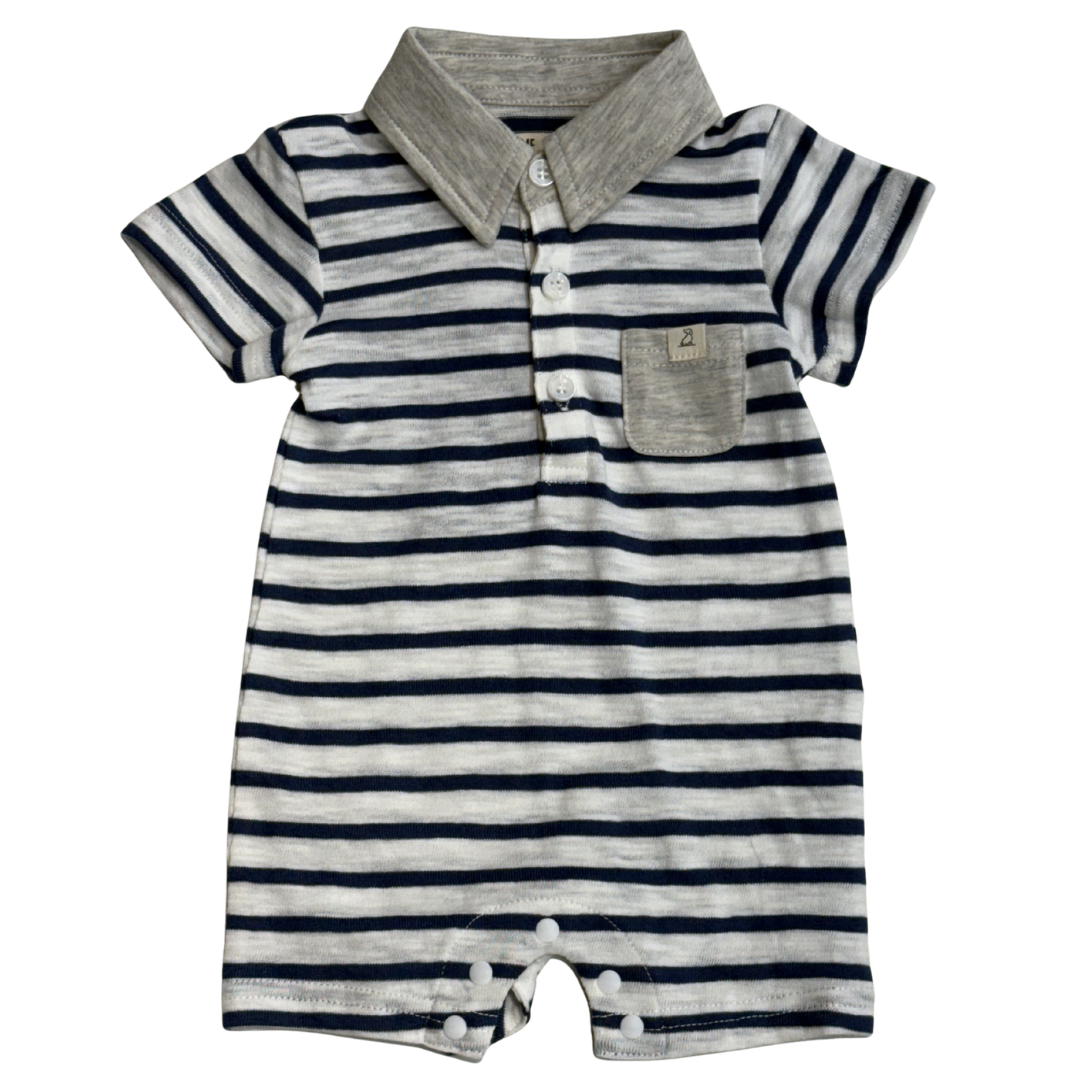 Navy Striped Polo Romper