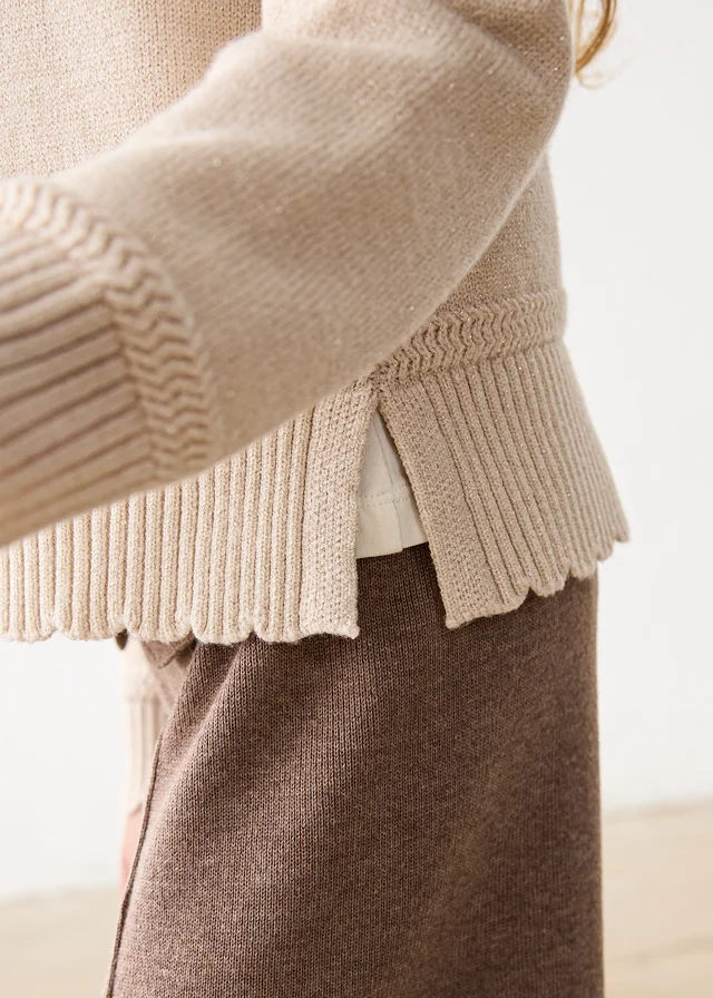 Beige Vigo Scalloped Sweater