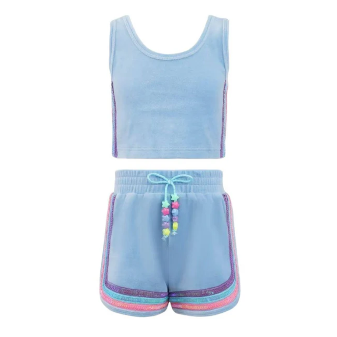 Blue Rainbow Velour Tank Set