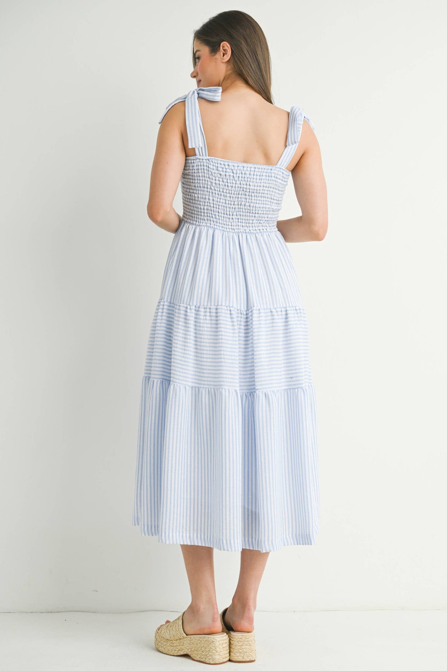 Striped Ruffle Tiered Maternity Midi Dress