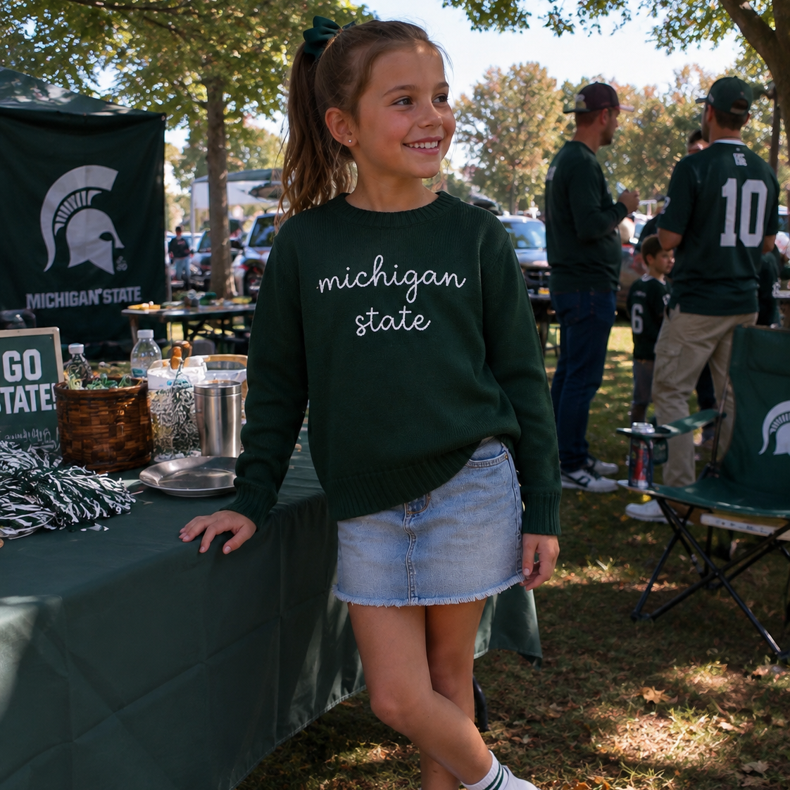 Green Michigan State Cursive Knit Sweater