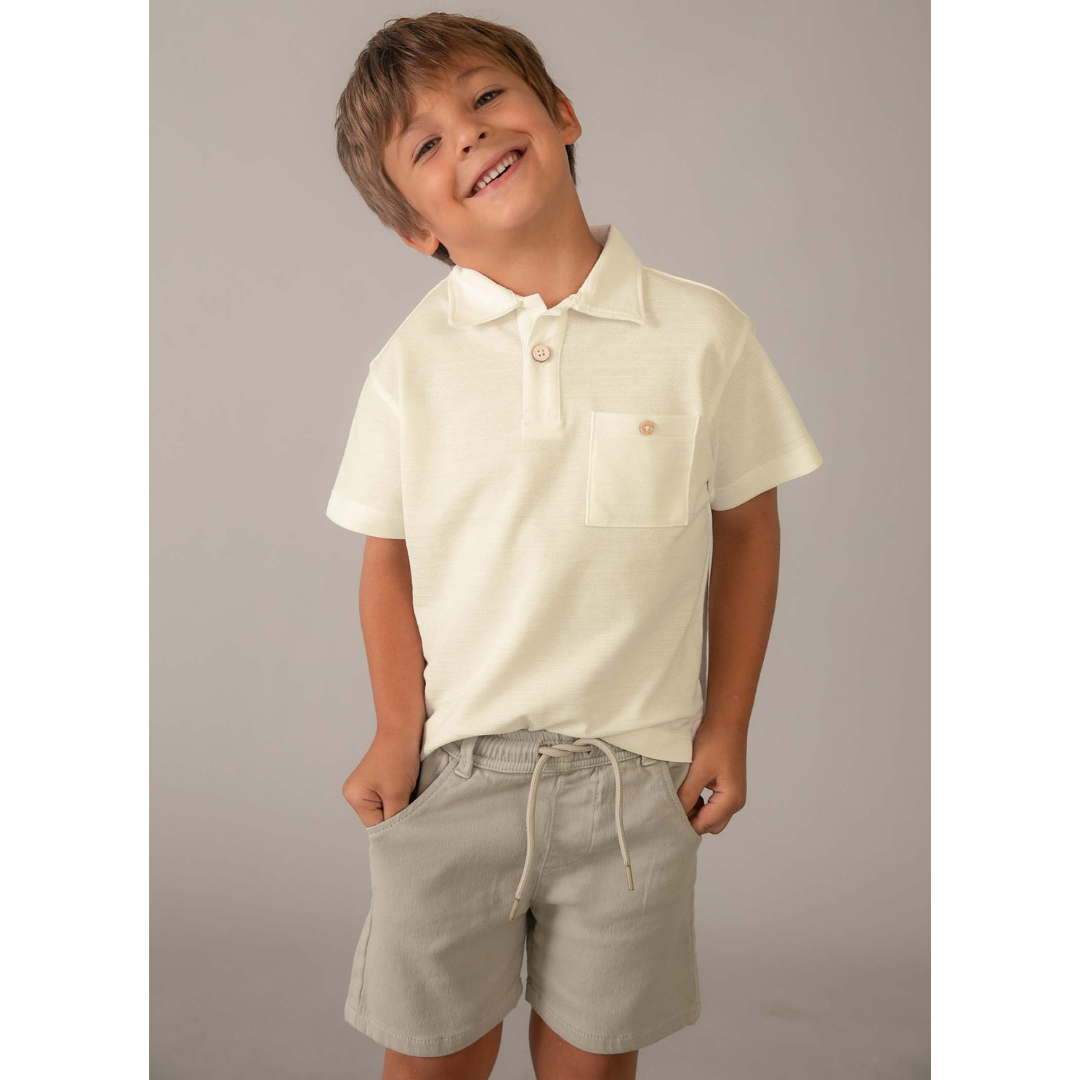 Cream Short Sleeve Boys Polo