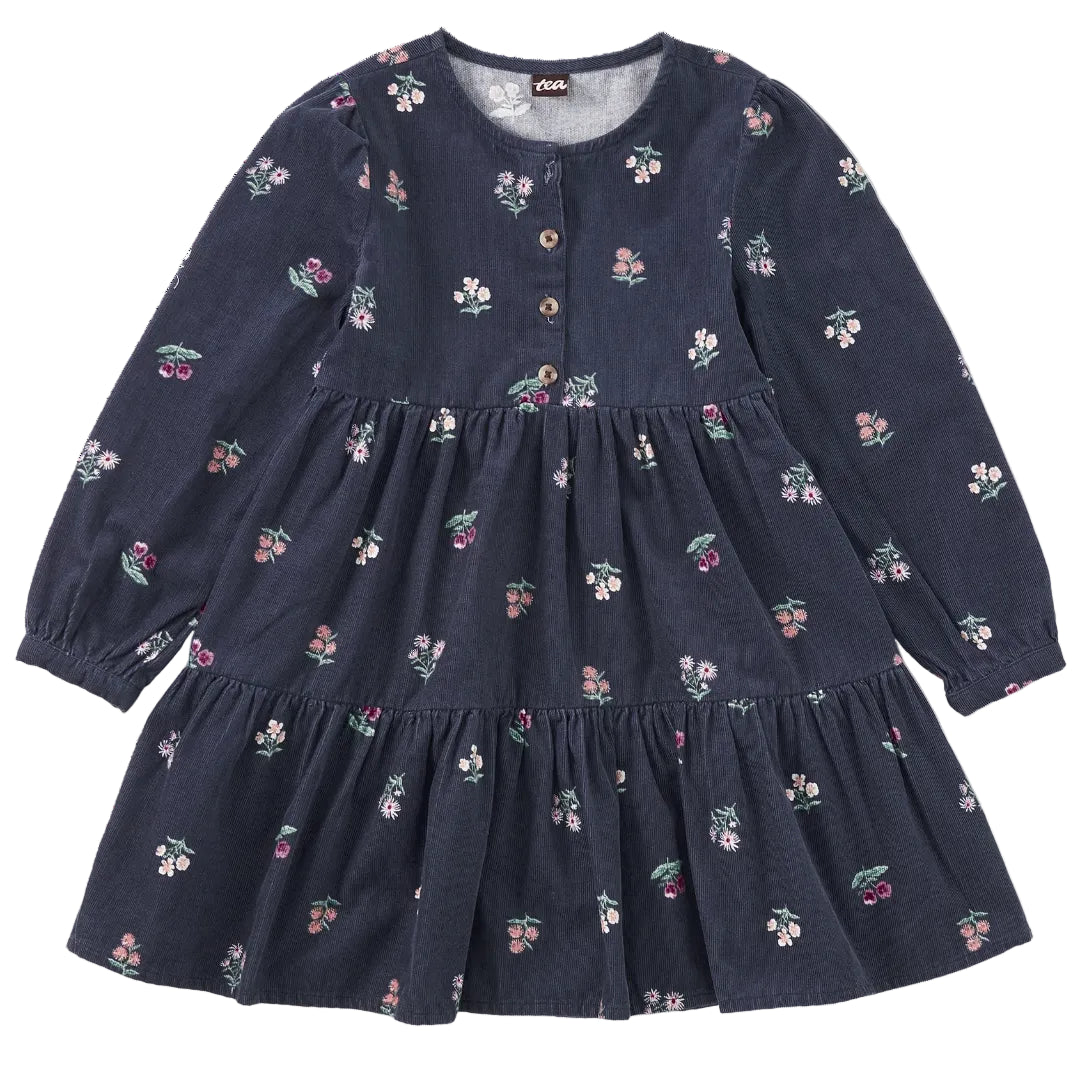 Midnight Posy Corduroy Henley Shirtdress