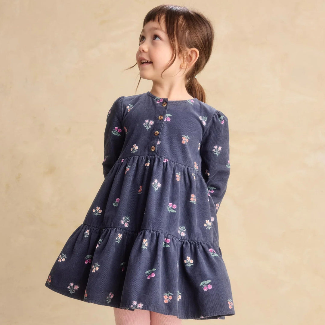 Midnight Posy Corduroy Henley Shirtdress