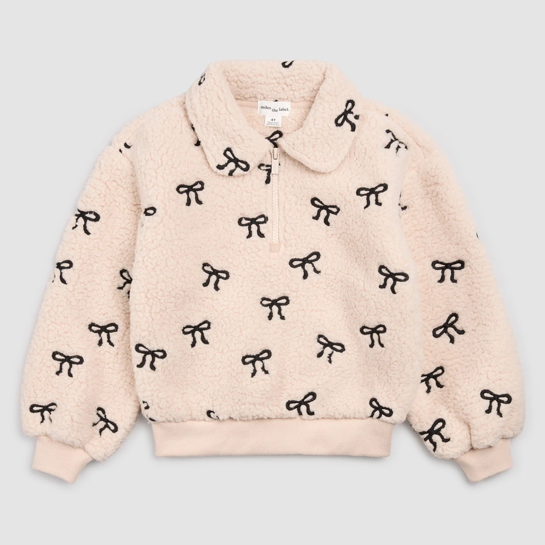 Beige Bow Sherpa Quarter Zip
