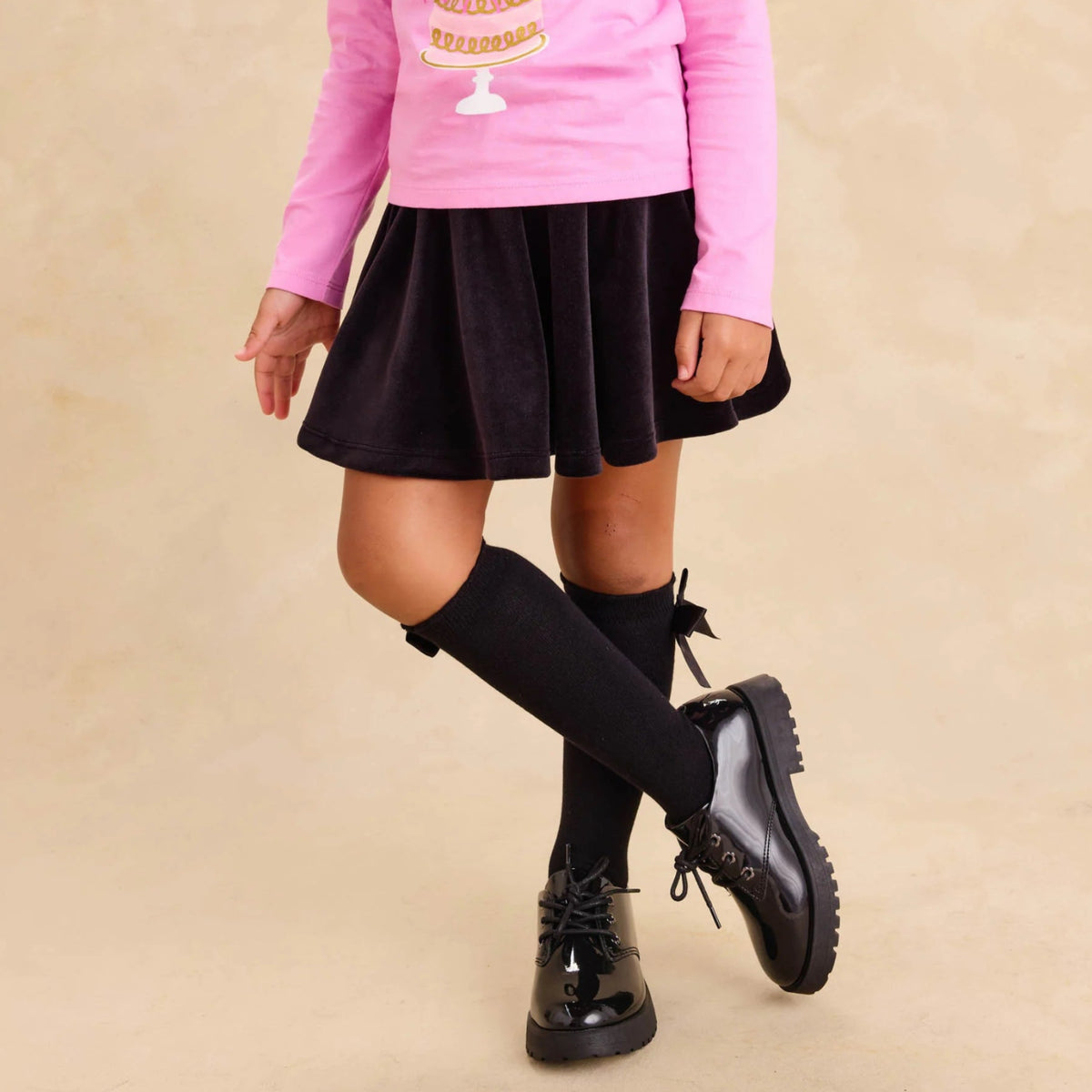 Jet Black Velour Twirl Skirt