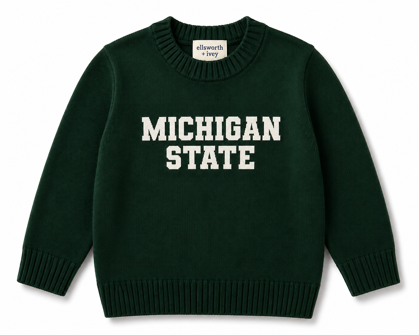 Green Michigan State Block Letters Knit Sweater