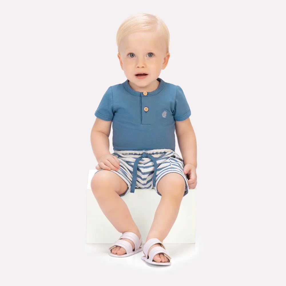 Solemn Blue Button Up Onesie