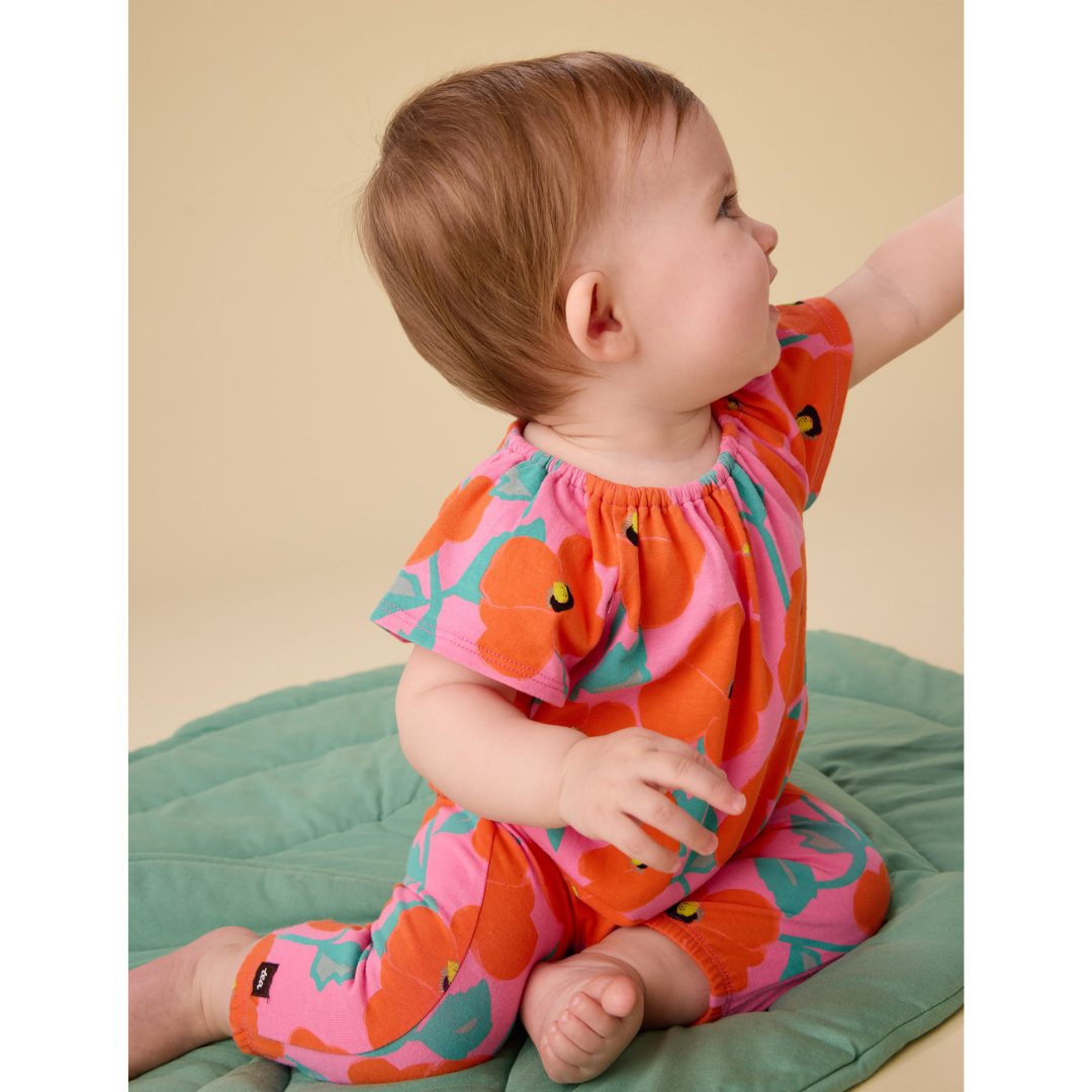 Tulip Sleeve Baby Romper in Poppy Poppies