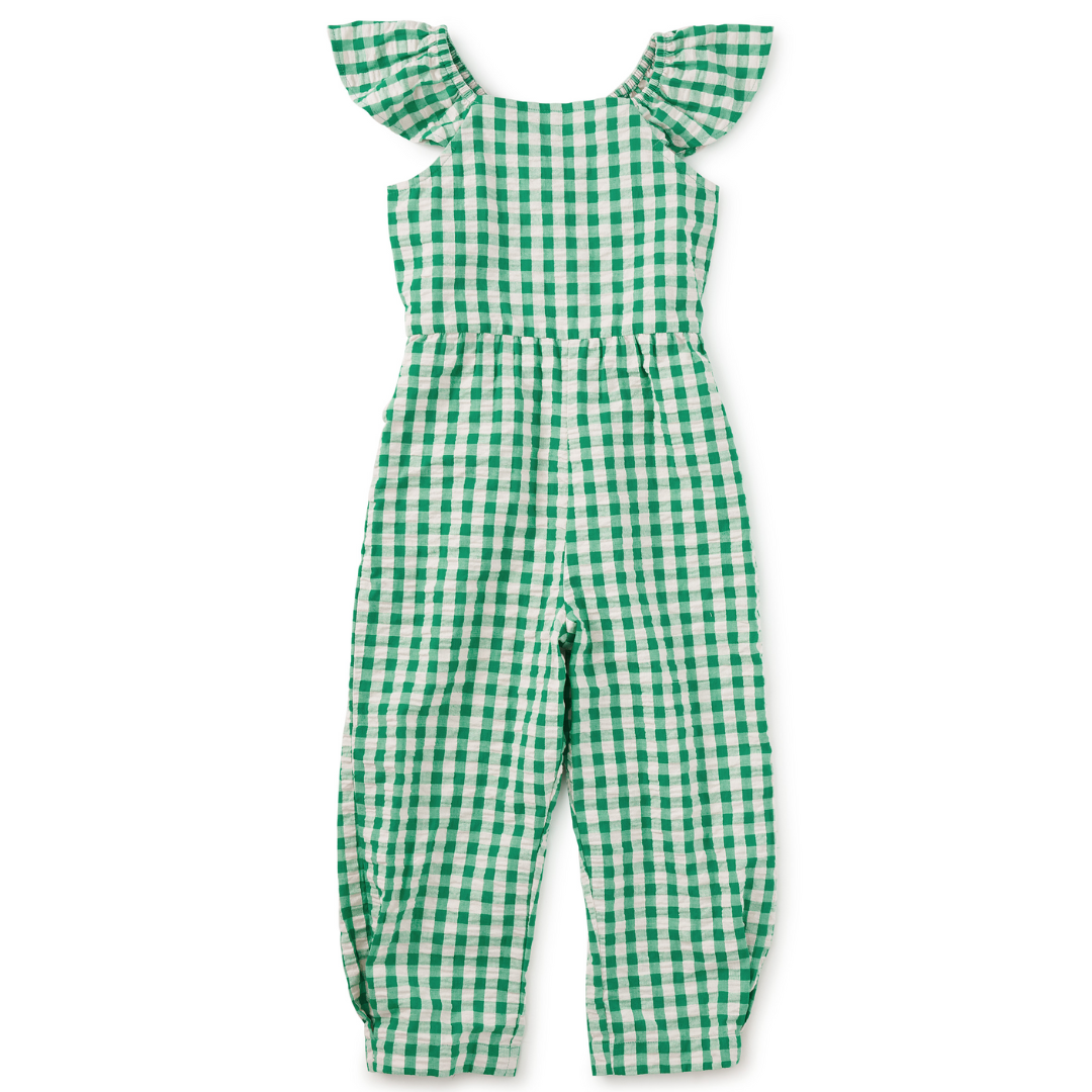 Garden Party Check Flutter Button Back Romper