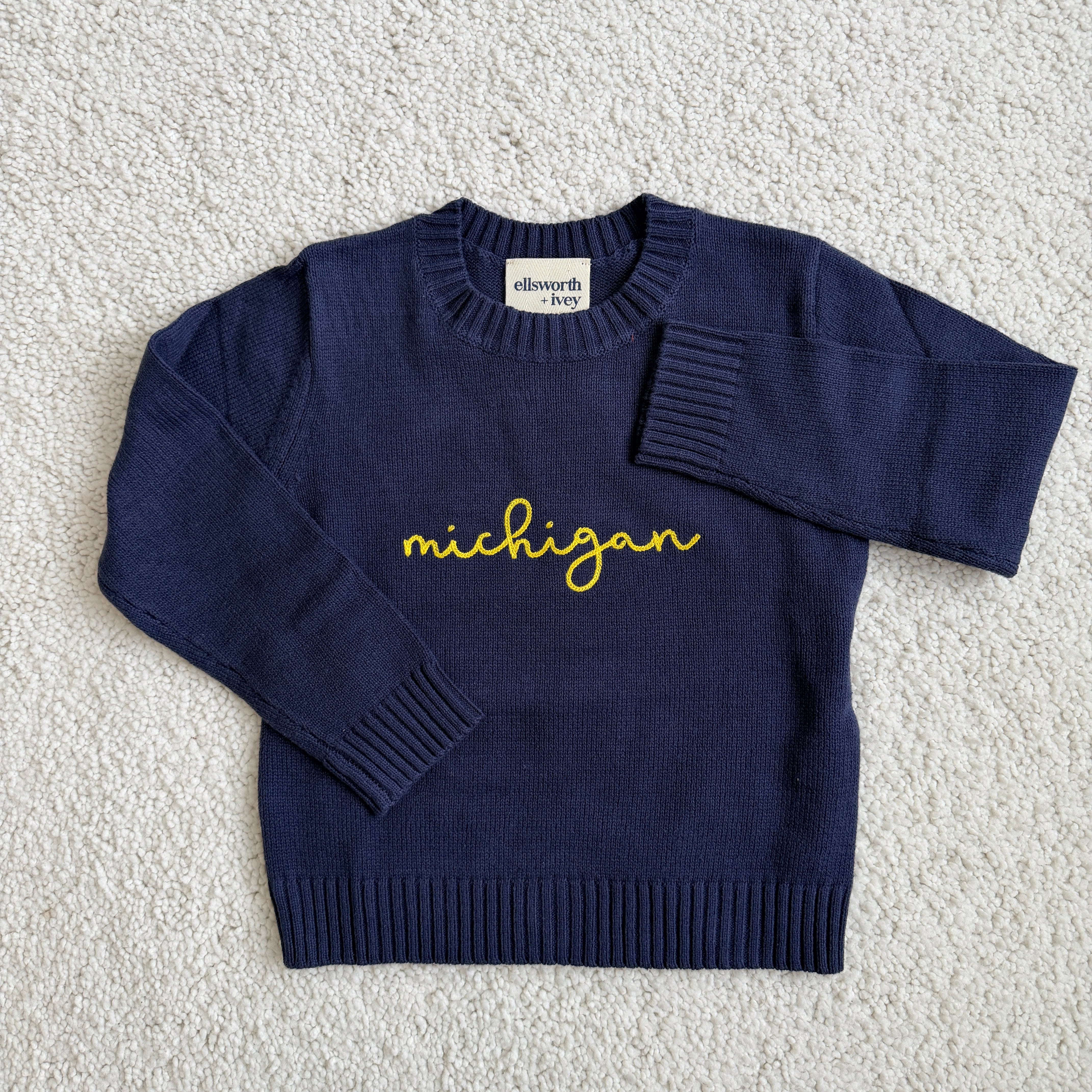 Navy Michigan Cursive Knit Sweater