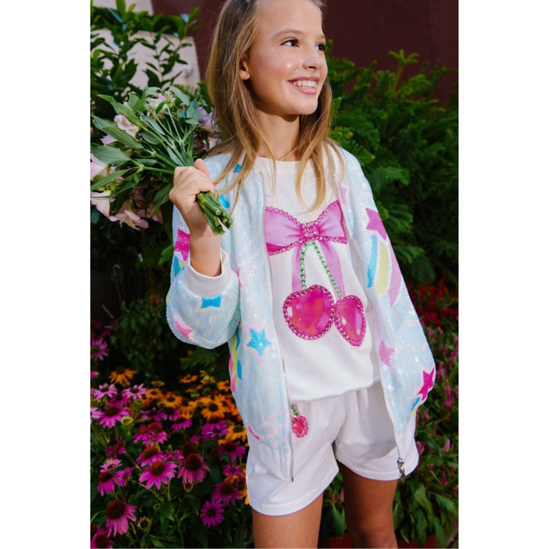 Rainbow Shooting Star Sequin Bomber