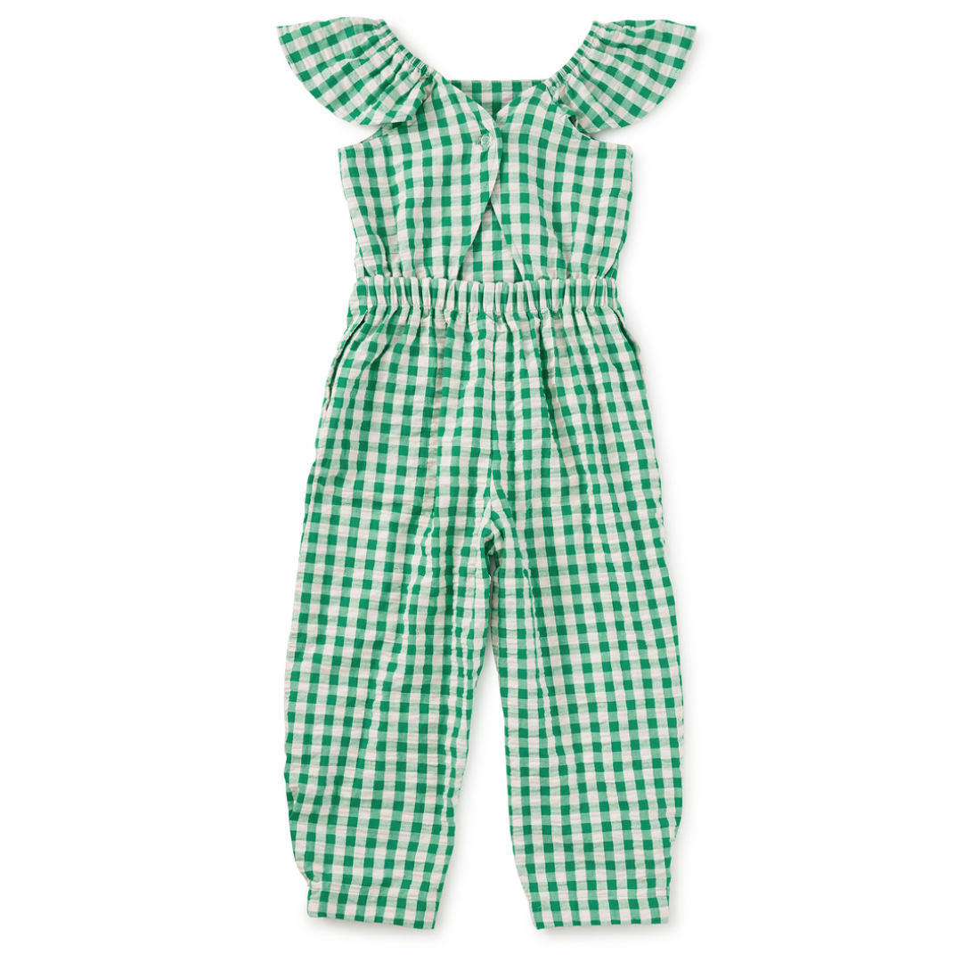 Garden Party Check Flutter Button Back Romper