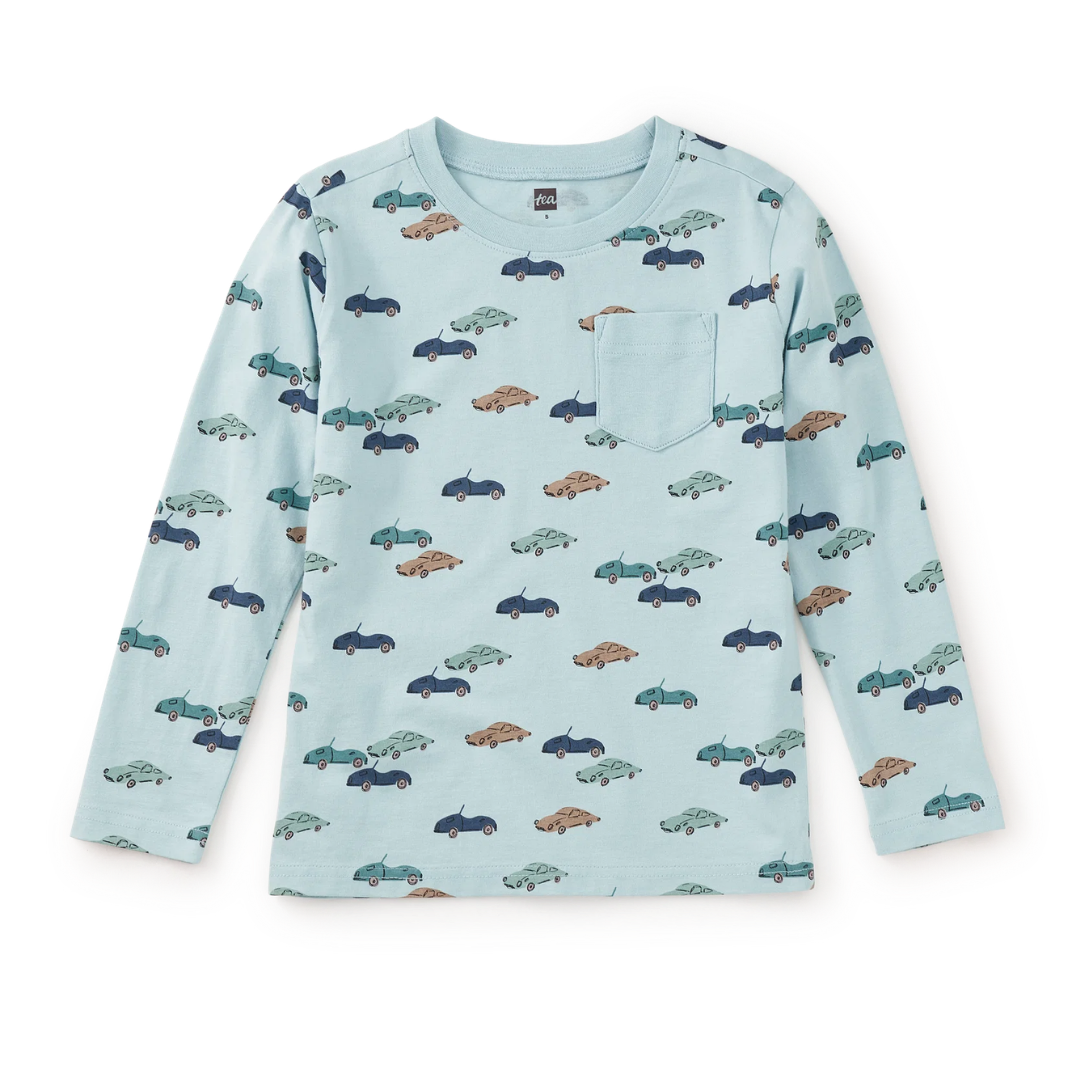 Mini Cars Long Sleeve Printed Pocket Tee