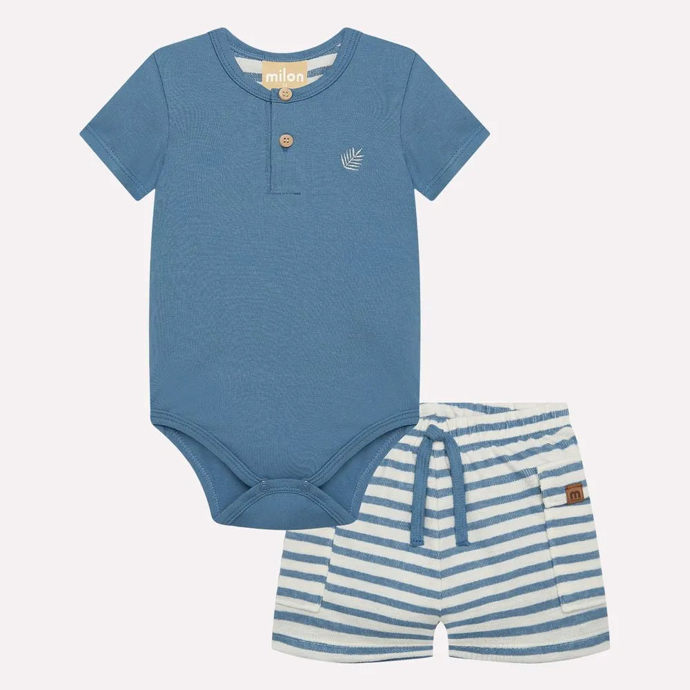 Solemn Blue Button Up Onesie