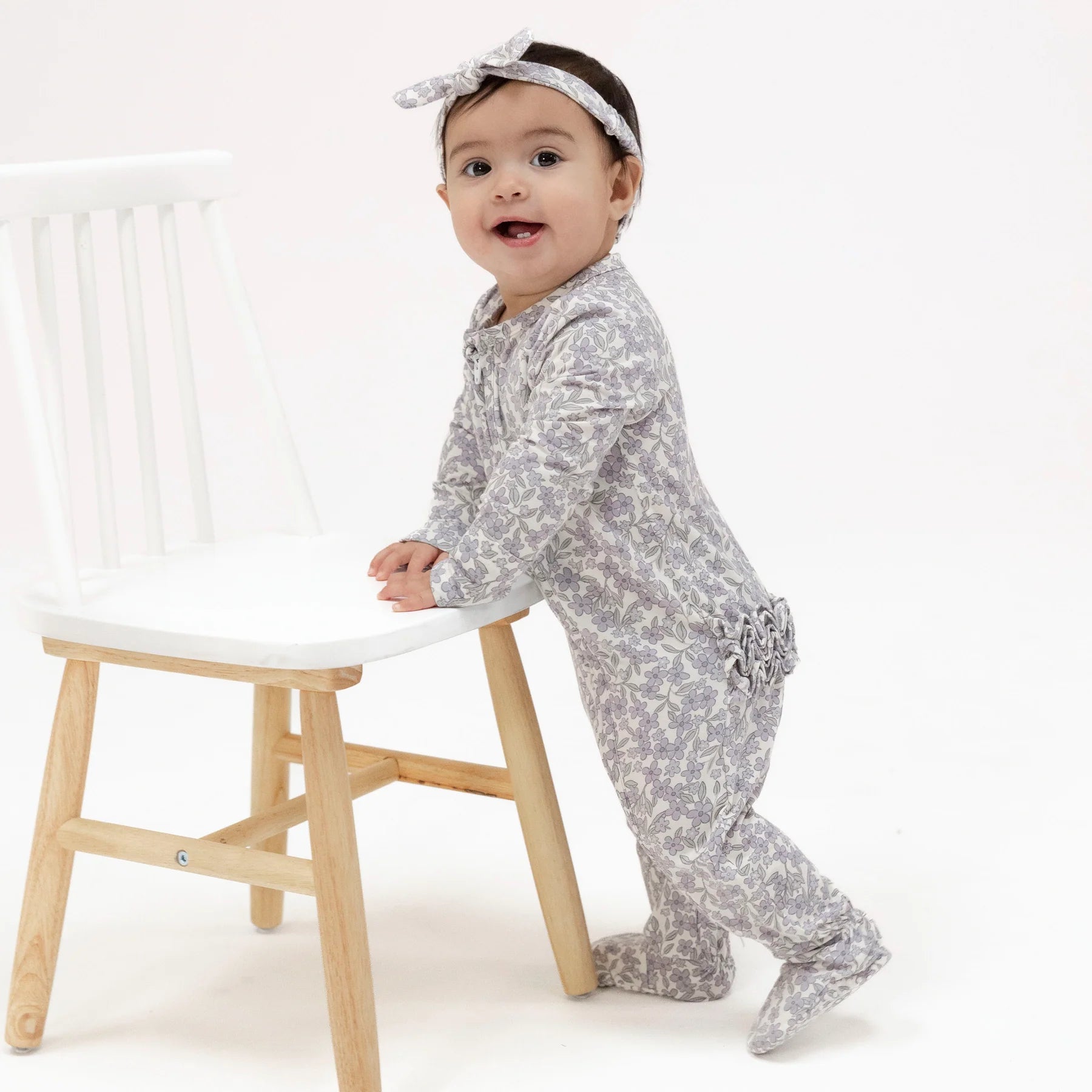 Forget Me Not Floral Ruffle Zipper Footie