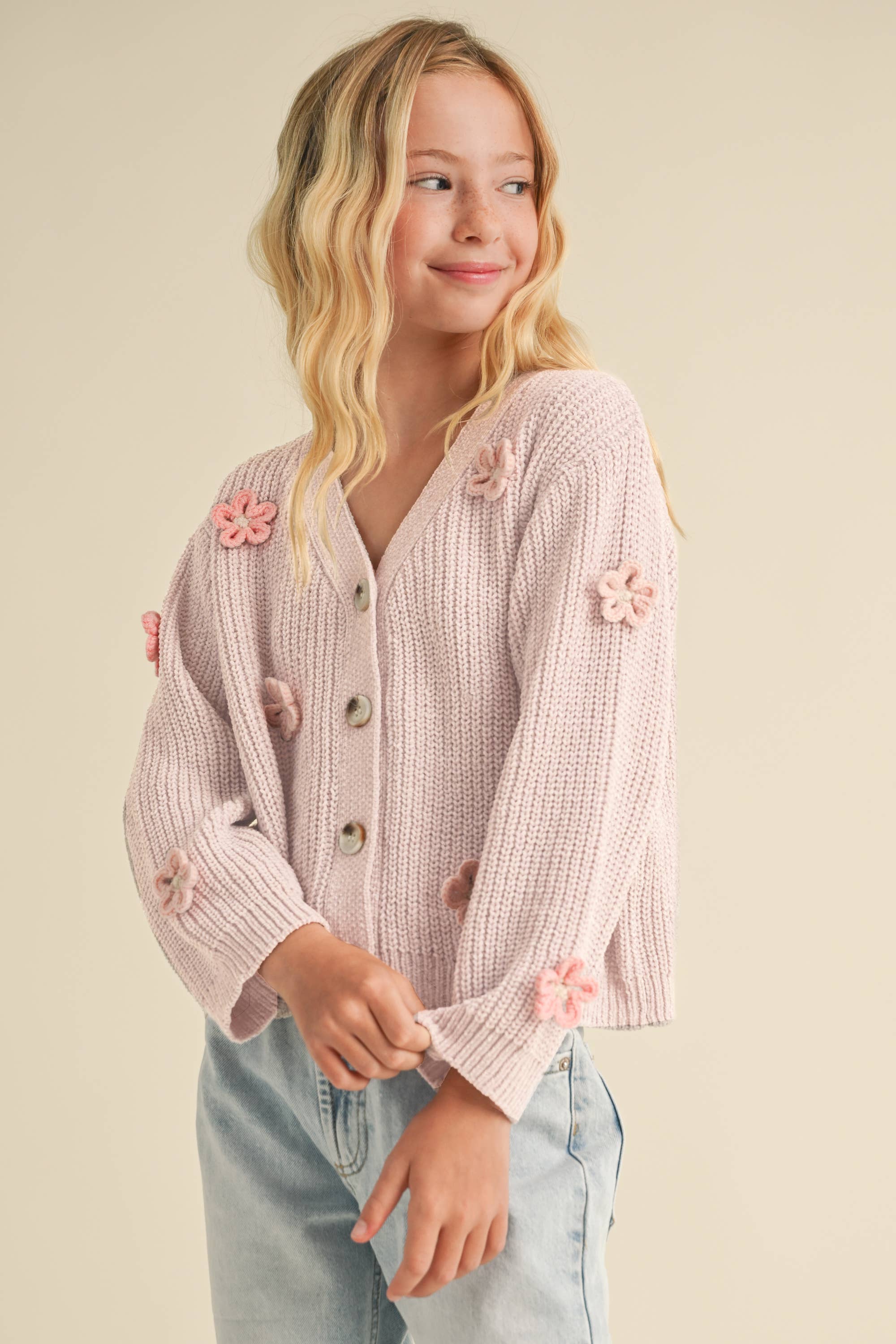 Blush Pink Crochet Flower Cardigan
