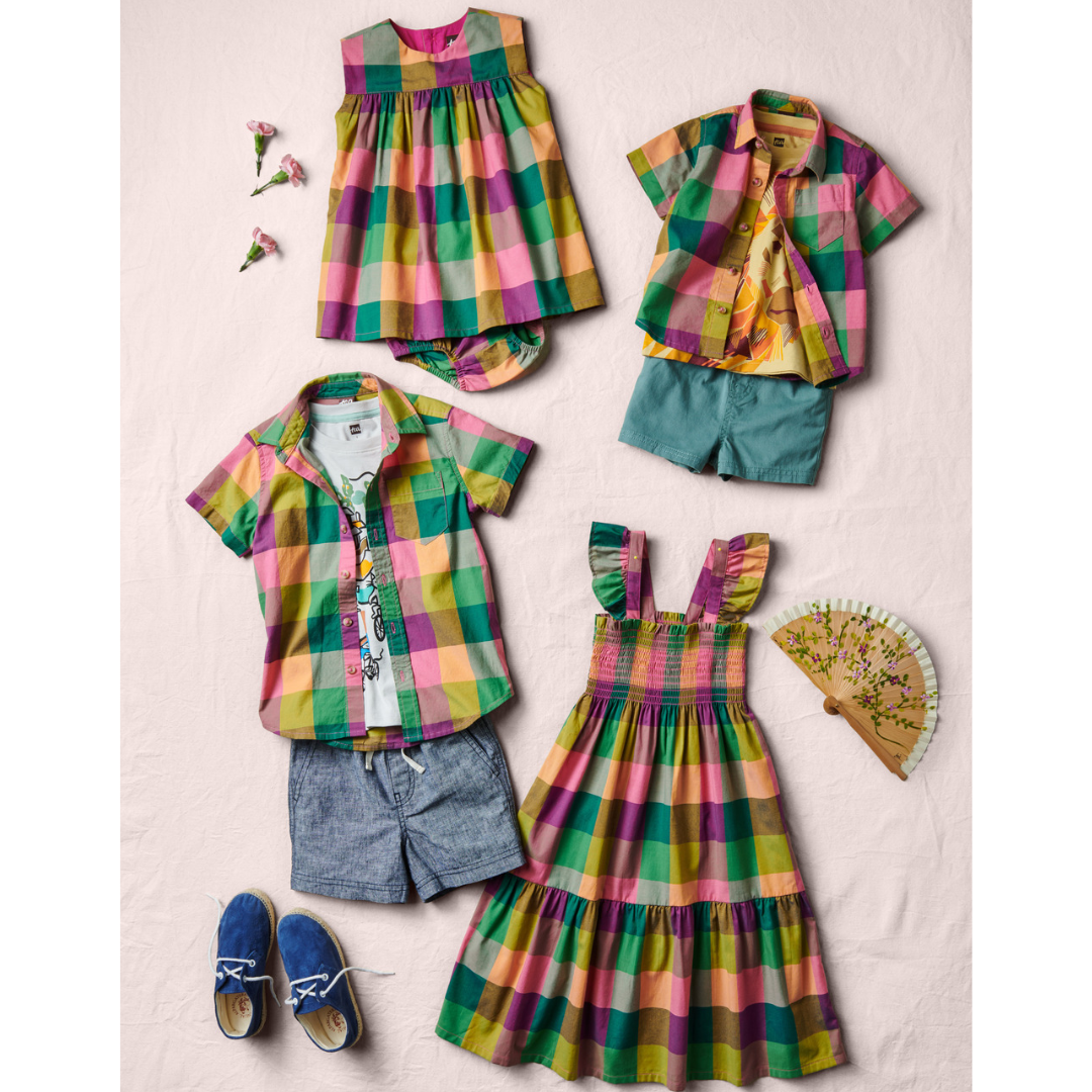 Barcelona Plaid Smocked Flutter Sleeve Dress