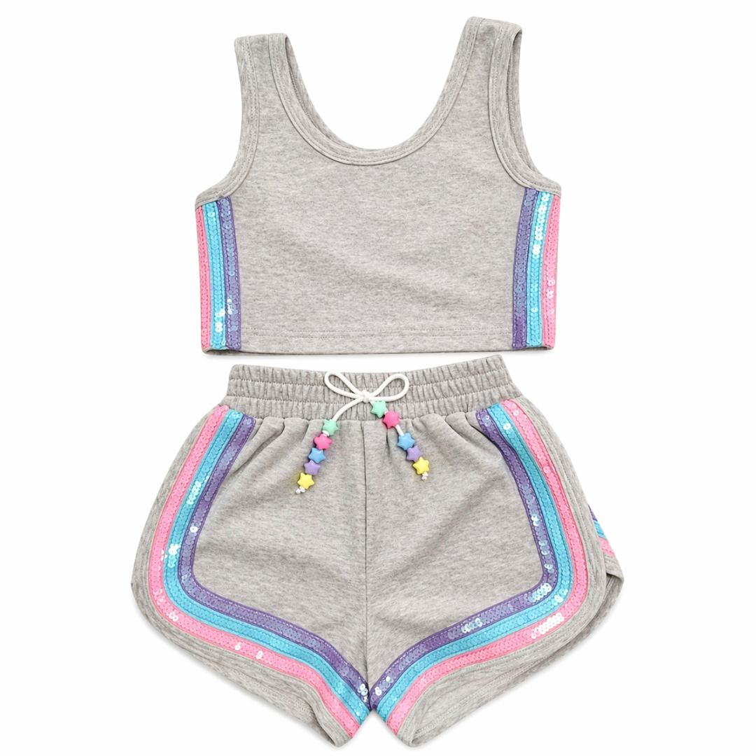 Grey Rainbow Velour Tank Set