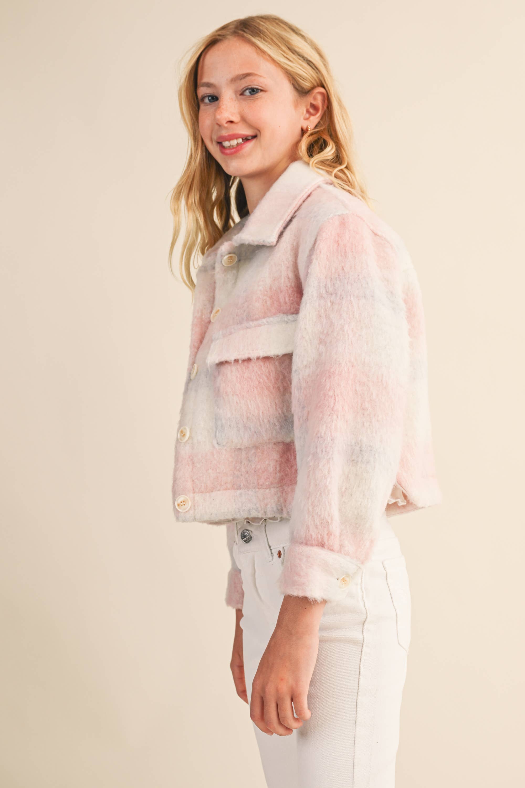 Cropped Jacket in Blush Plaid