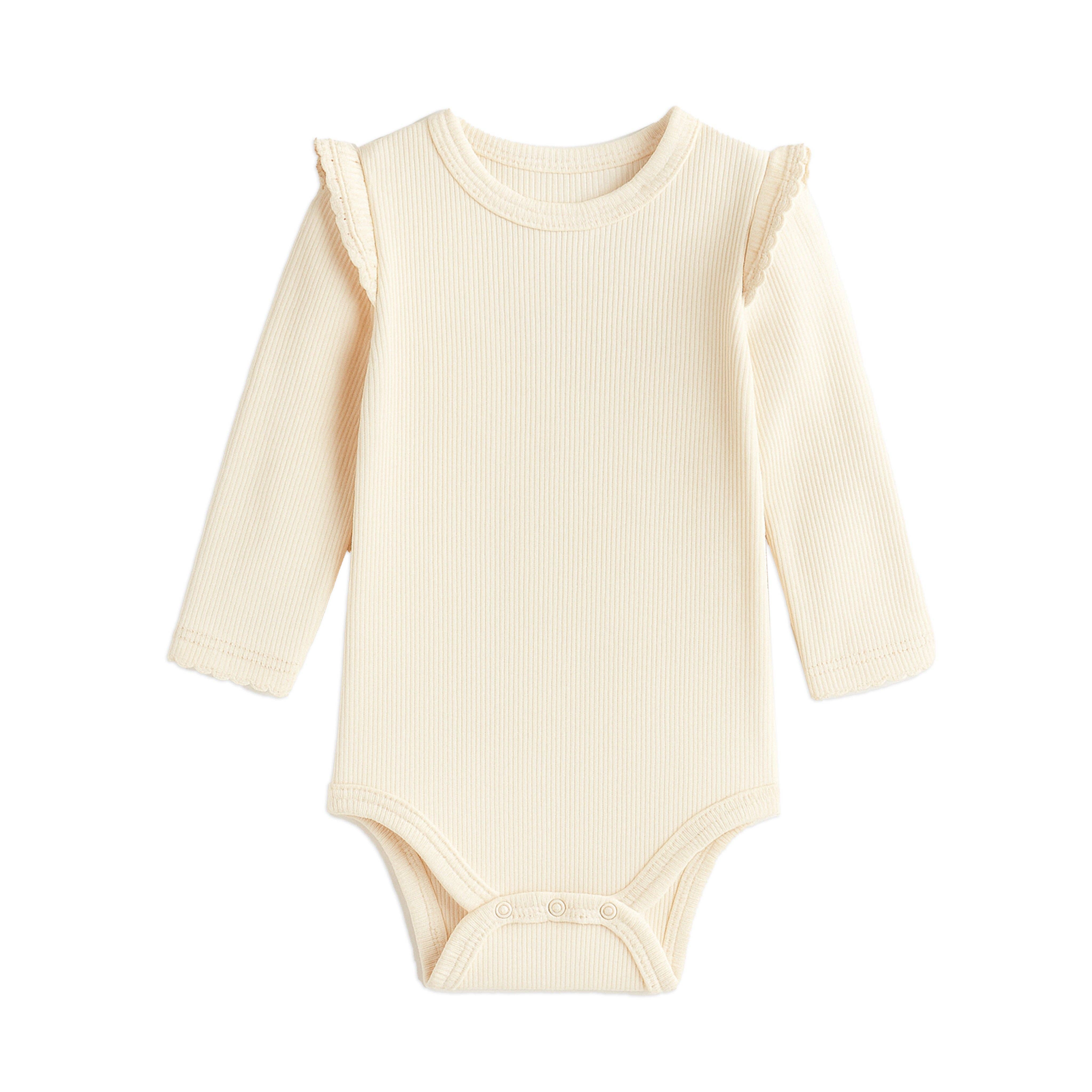 Leza Ivory Ribbed Ruffle Long Sleeve Bodysuit