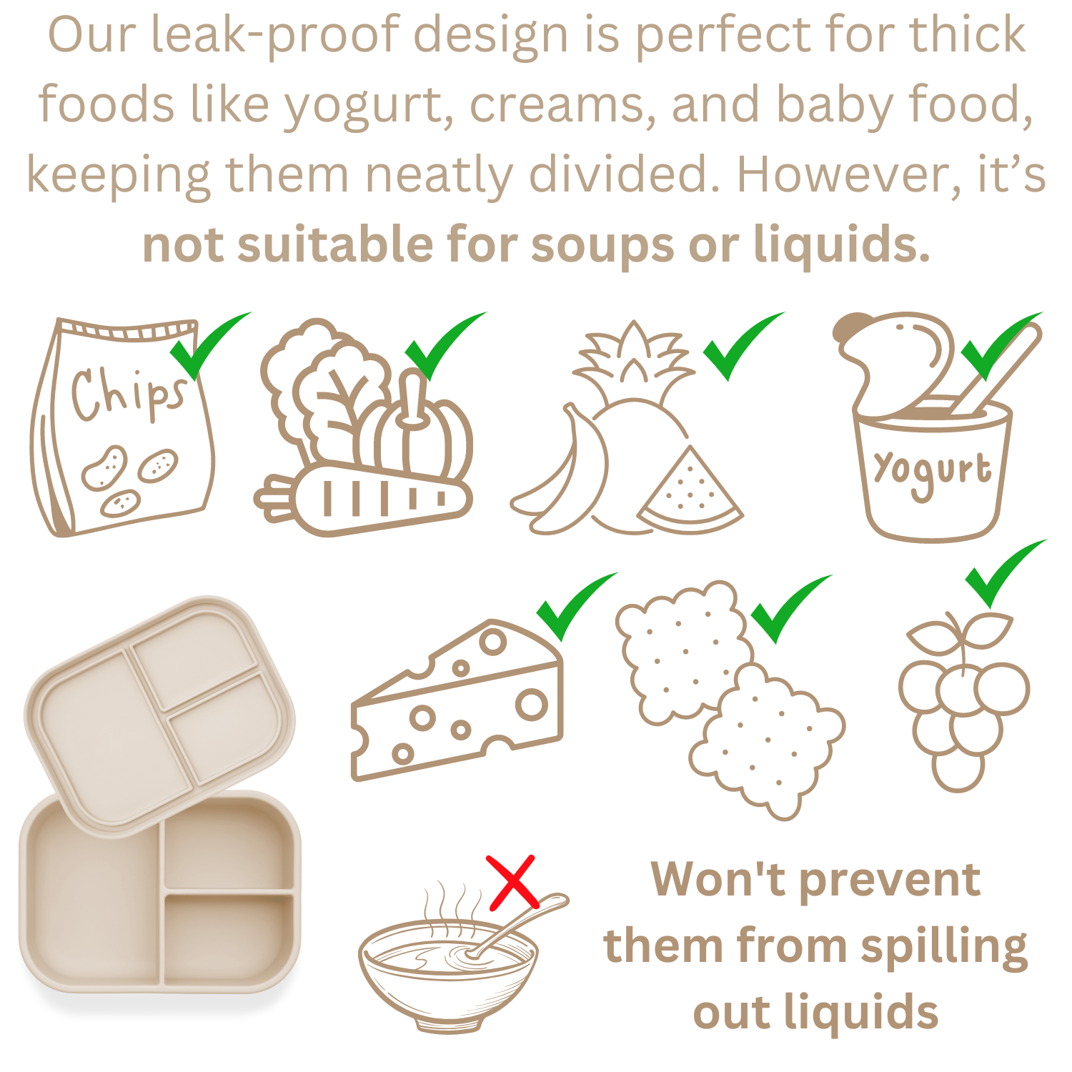Ali+Oli Leakproof Silicone Bento Box (Coco) Back to School