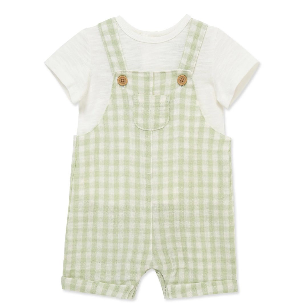 Green Check Gauze Shortall Set