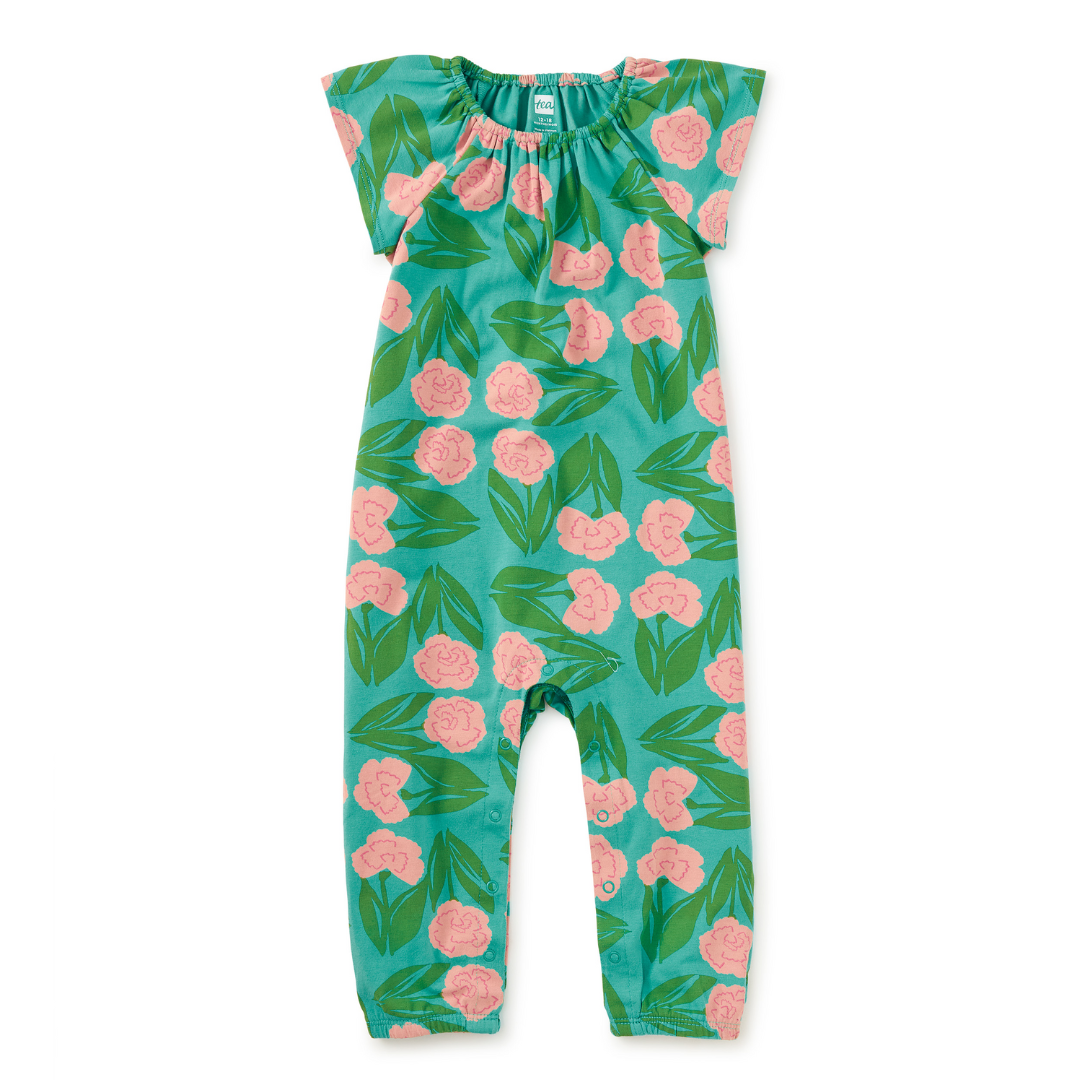 Carnation Floral Tulip Sleeve Baby Romper