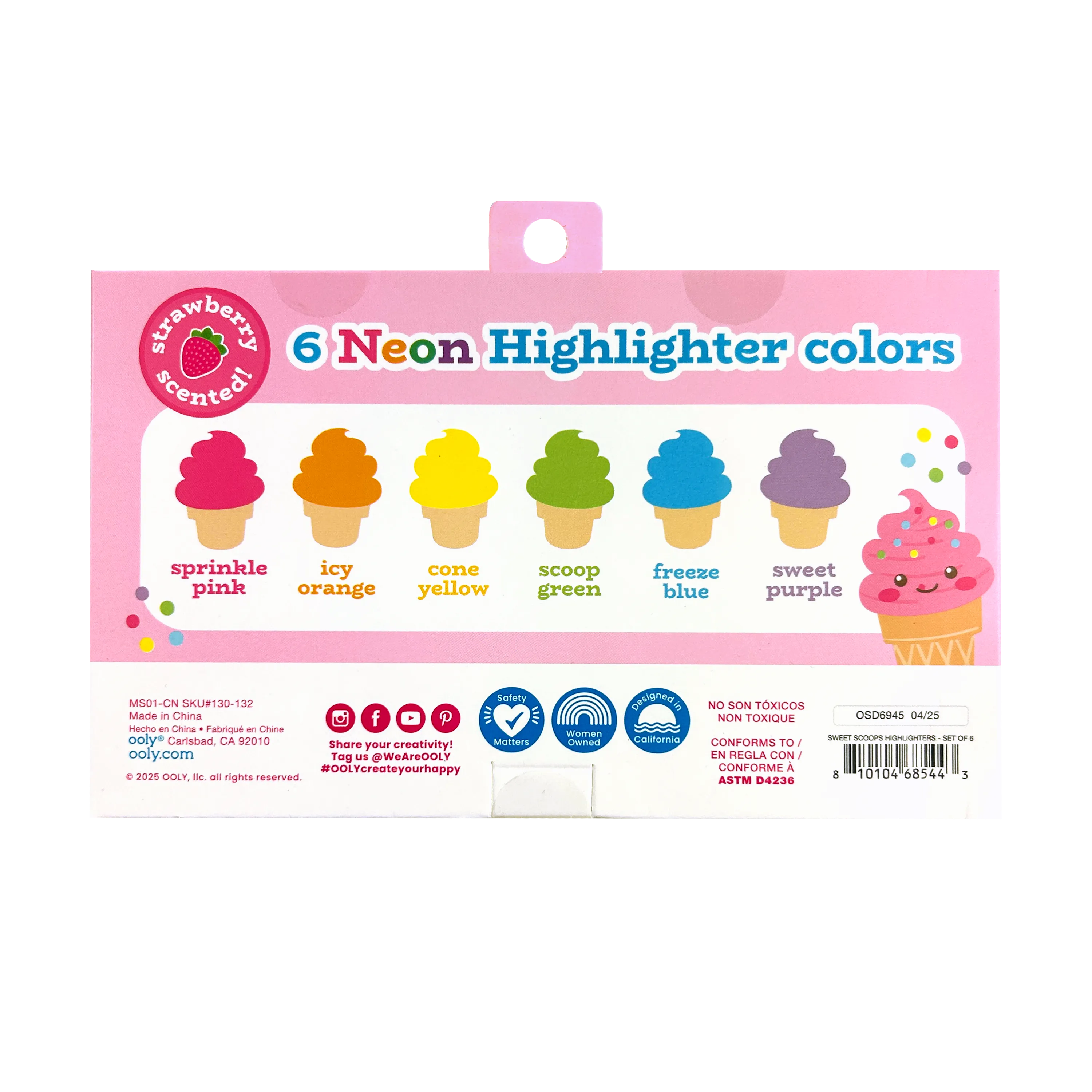 Sweet Scoops: Neon Highlighters - Strawberry Scent (Set of 6)