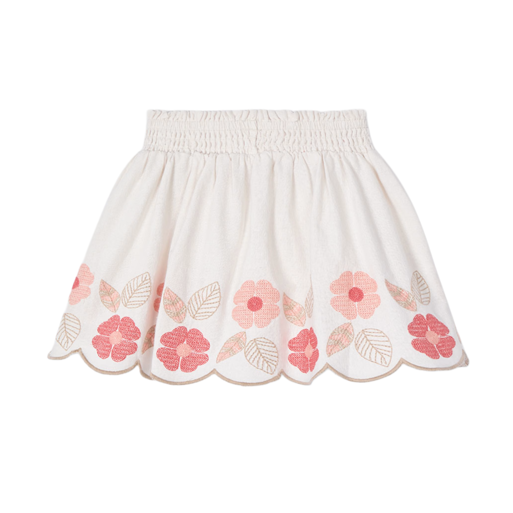 Embroidered Coral Flowers Skirt