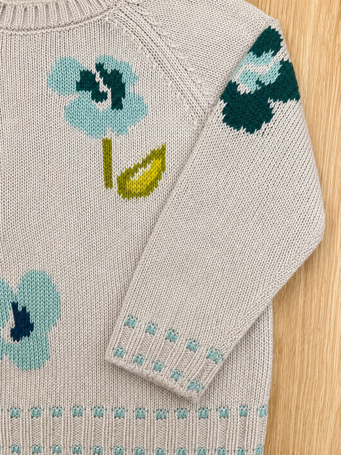 Tan and Blue Floral Knit Sweater