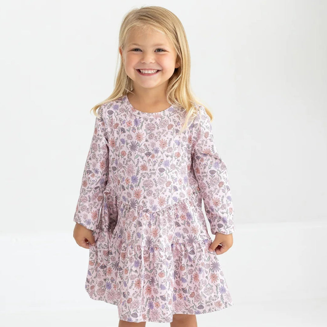 Whimsical Wildflower Long Sleeve Floral Tiered Dress