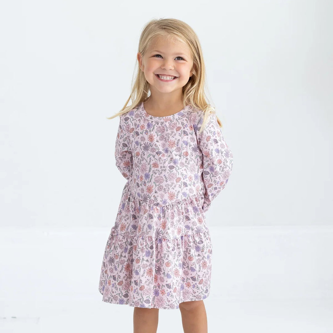 Whimsical Wildflower Long Sleeve Floral Tiered Dress