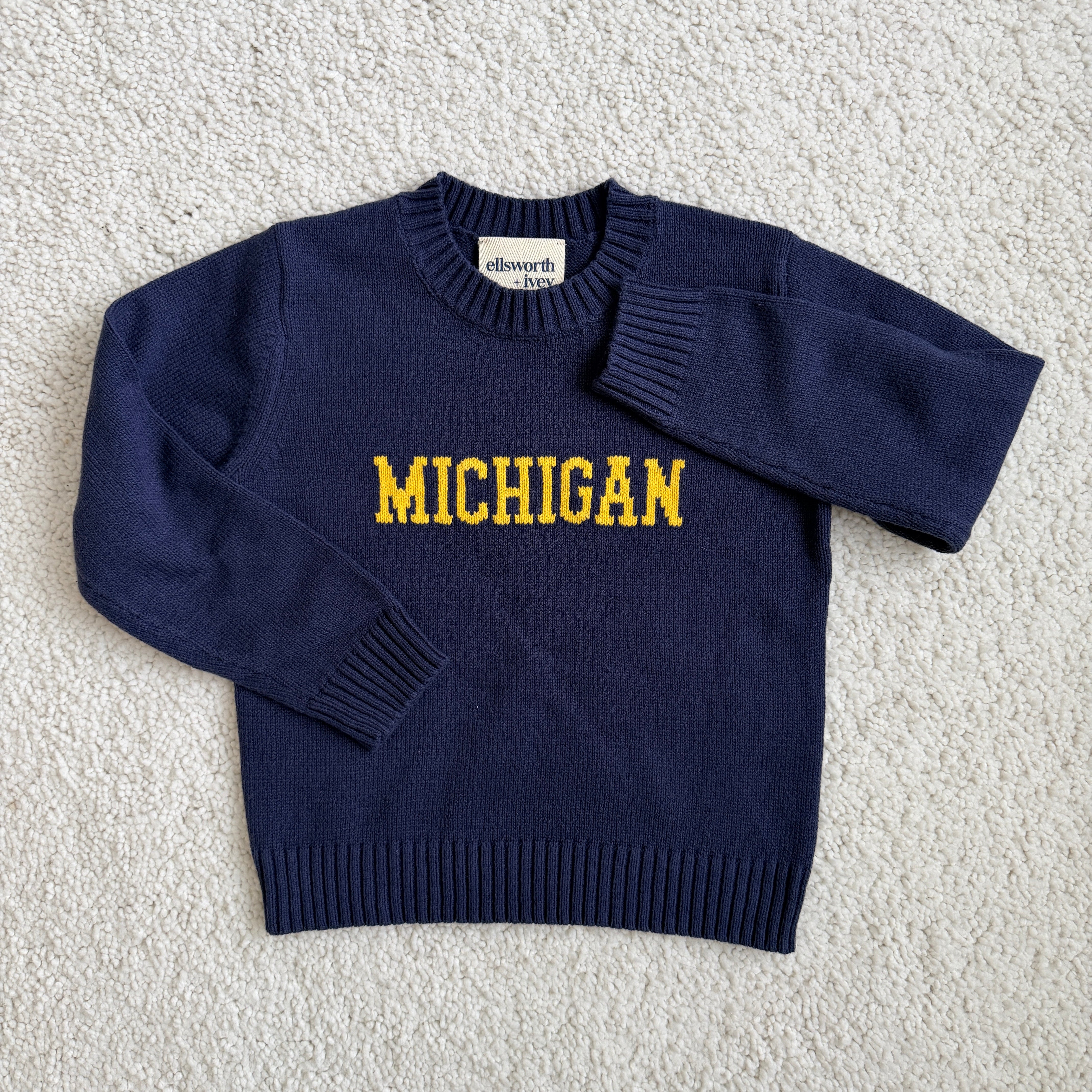 Navy Michigan Block Letters Knit Sweater