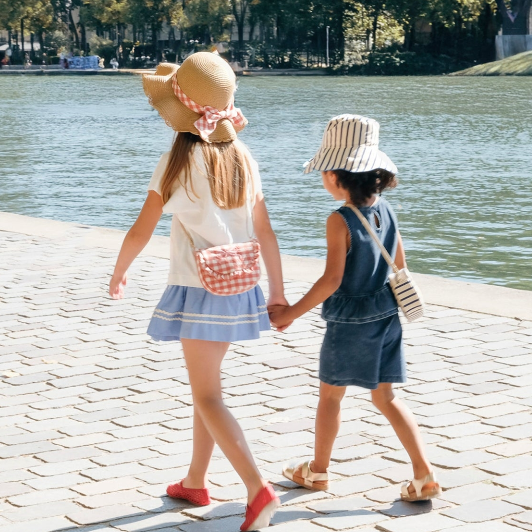 Gingham Bow Scalloped Straw Sunhat