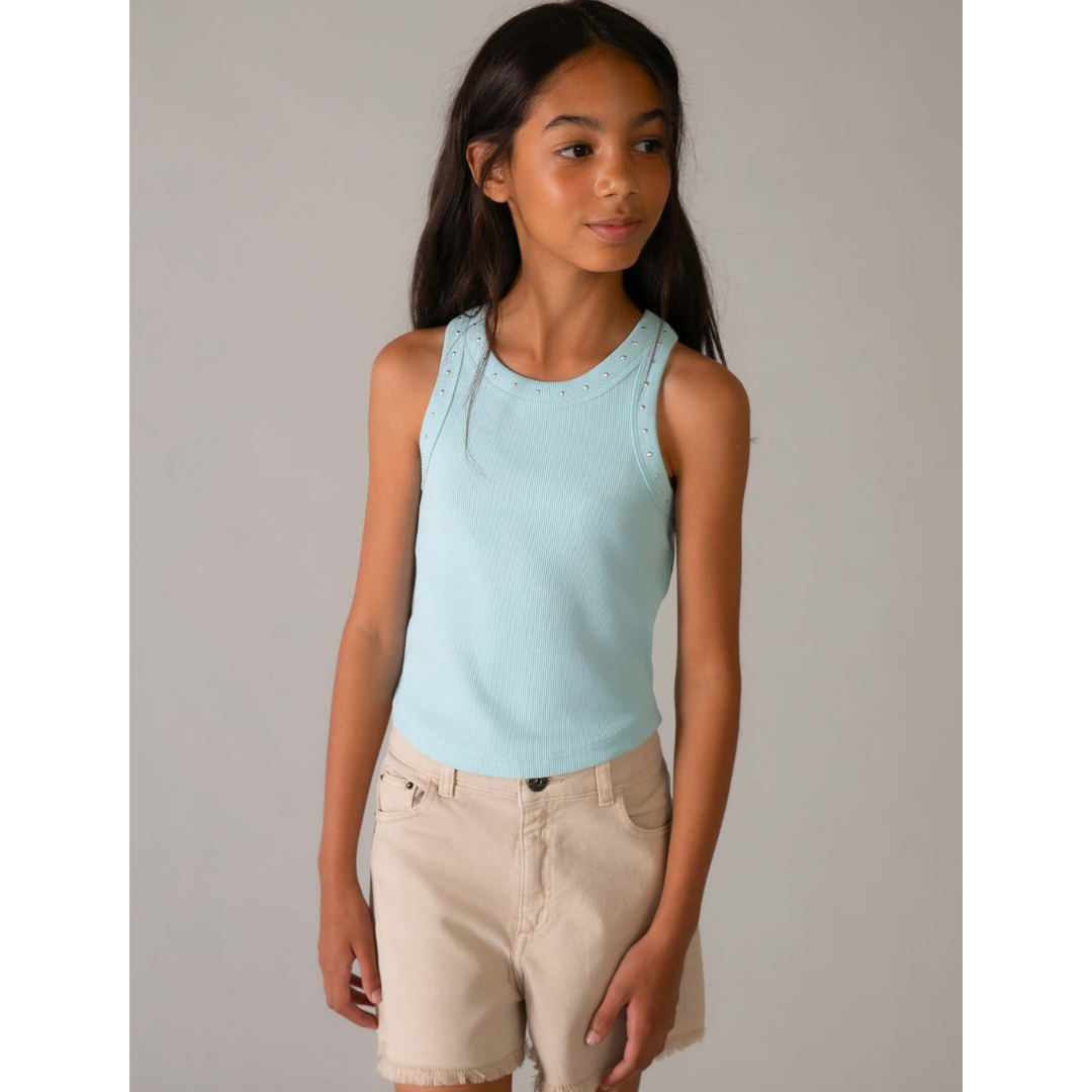 Aqua Ribbed Tank Top