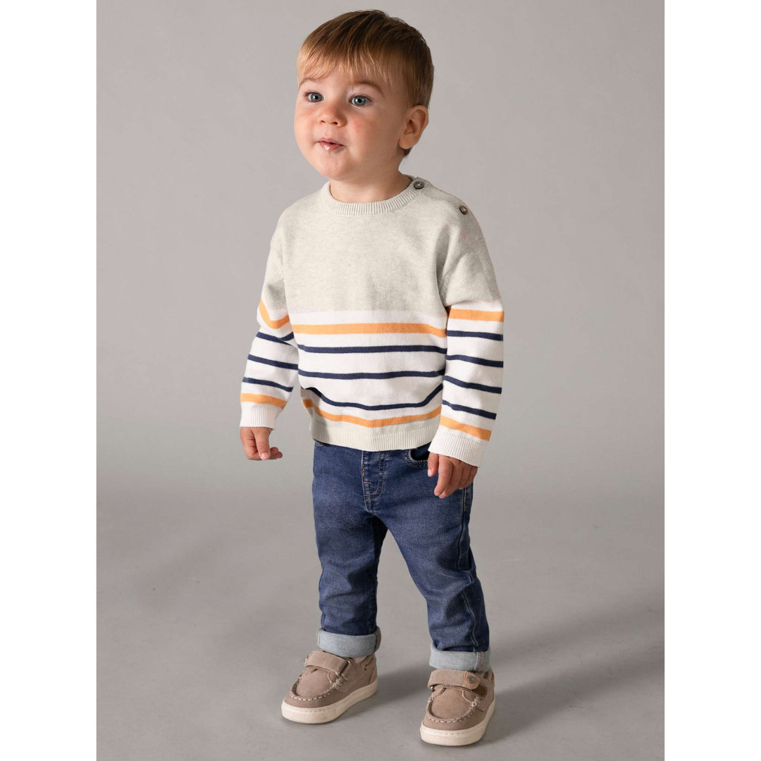 Oat Maize and Blue Knit Sweater