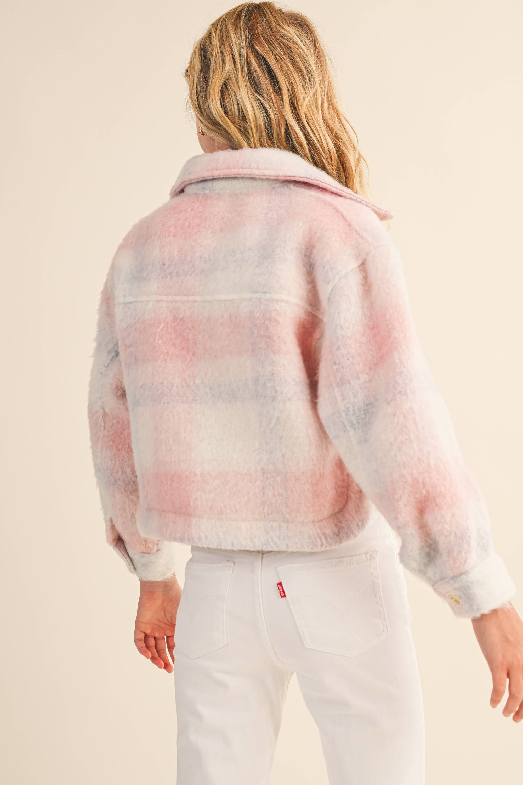 Cropped Jacket in Blush Plaid