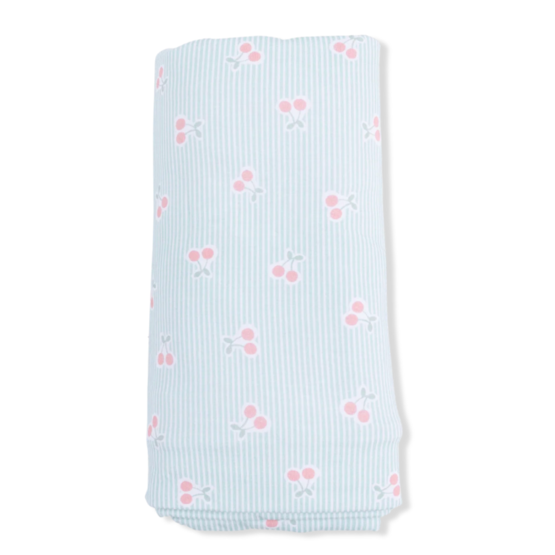 Cherry Stripe Swaddle Blanket